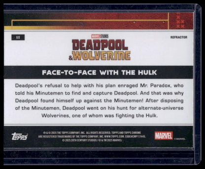 2025 Topps Chrome Marvel Studios #60 Face-to-Face With The Hulk Refractor