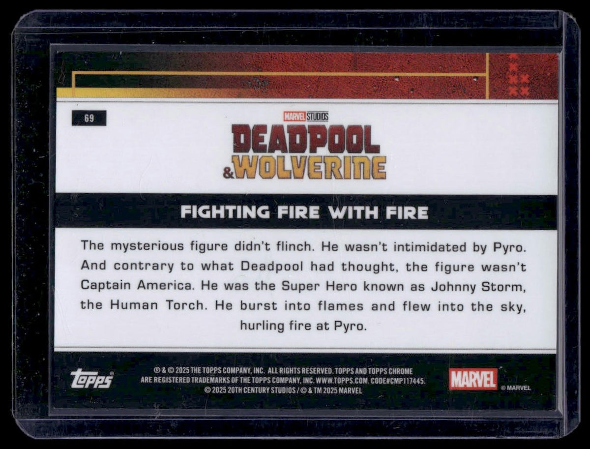 2025 Topps Chrome Marvel Studios #69 Fighting Fire With Fire Purple Refractor