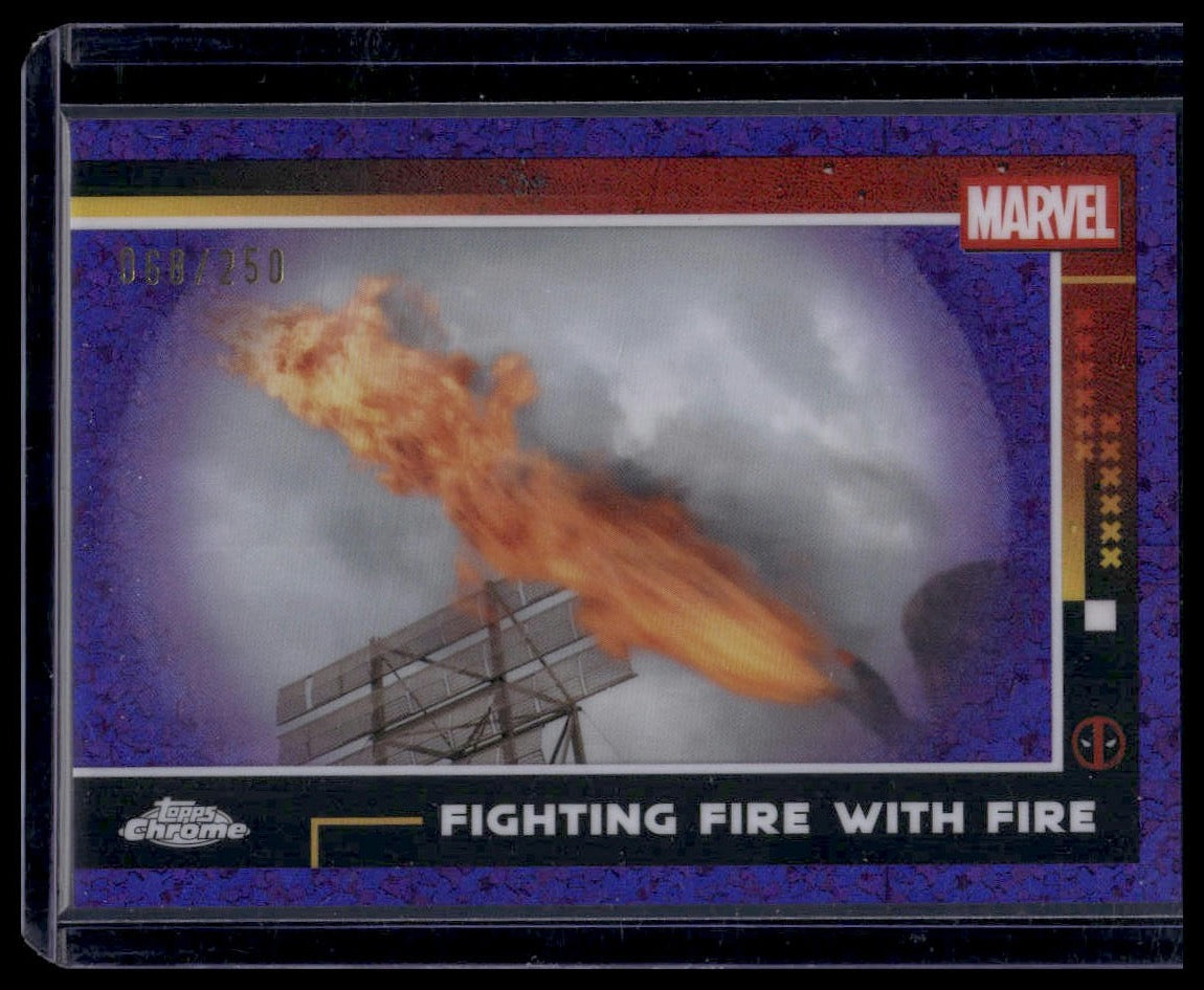 2025 Topps Chrome Marvel Studios #69 Fighting Fire With Fire Purple Refractor