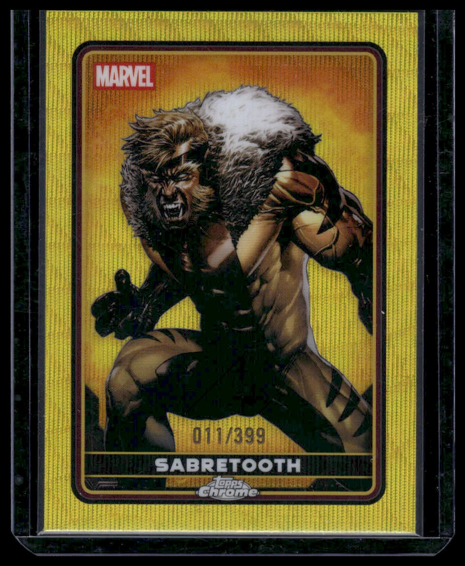 2025 Topps Chrome Marvel Deadpool #7 Sabretooth Yellow Refractor 011/399