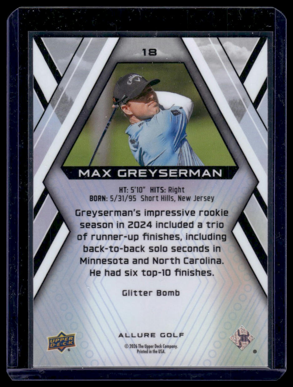 2026 Upper Deck Allure #18 Max Greyserman Glitter Bomb