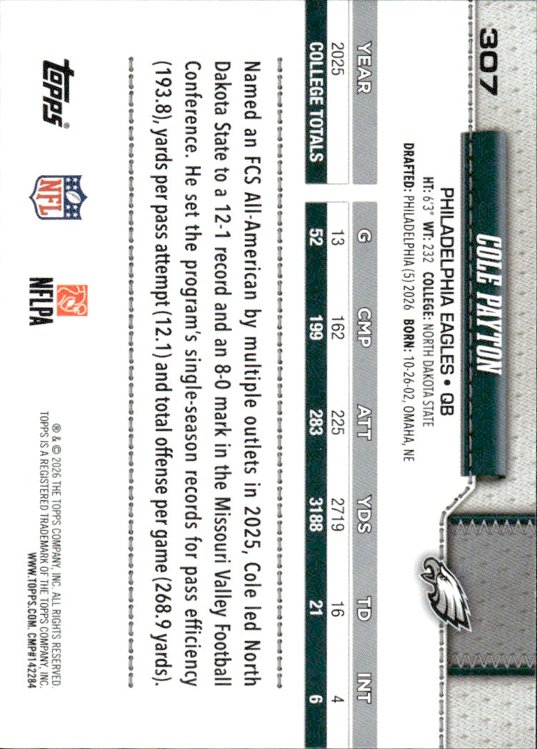 2026 Topps Flagship #307 Cole Payton
