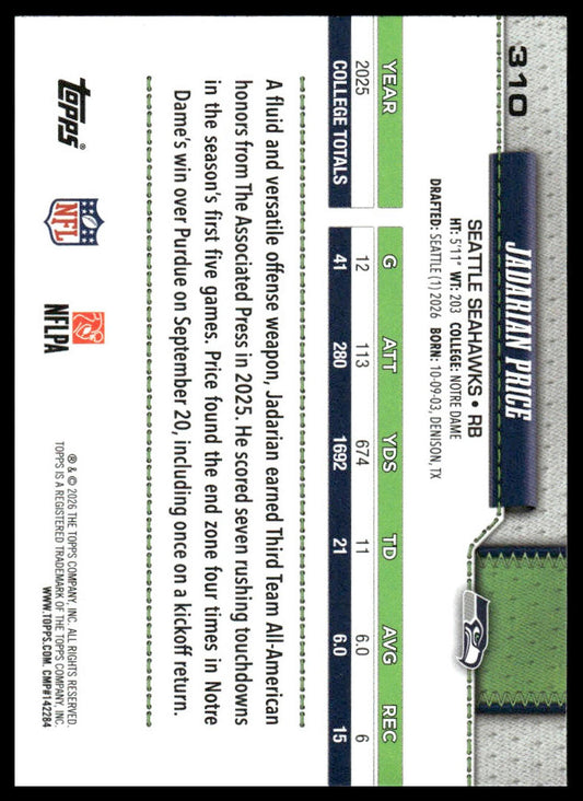 2026 Topps Flagship #310 Jadarian Price
