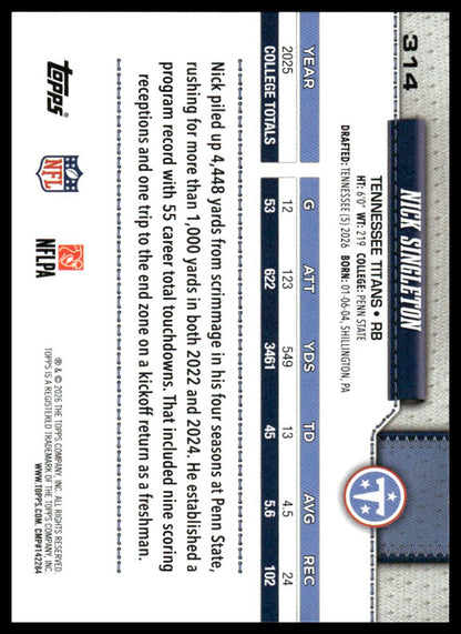 2026 Topps Flagship #314 Nick Singleton