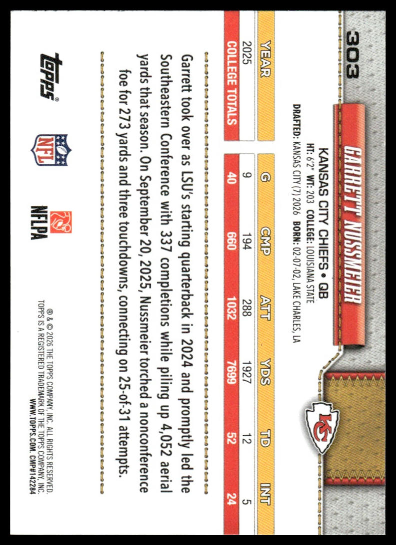 2026 Topps Flagship #303 Garrett Nussmeier