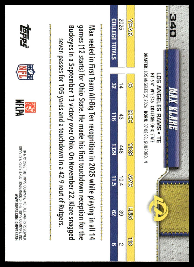 2026 Topps Flagship #340 Max Klare
