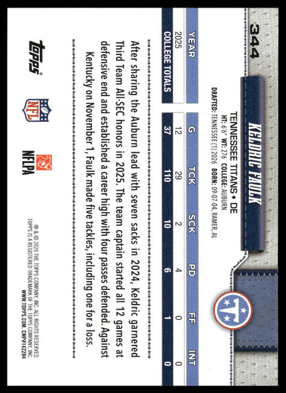 2026 Topps Football #344 Keldric Faulk