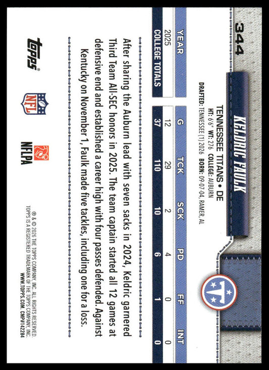 2026 Topps Football #344 Keldric Faulk