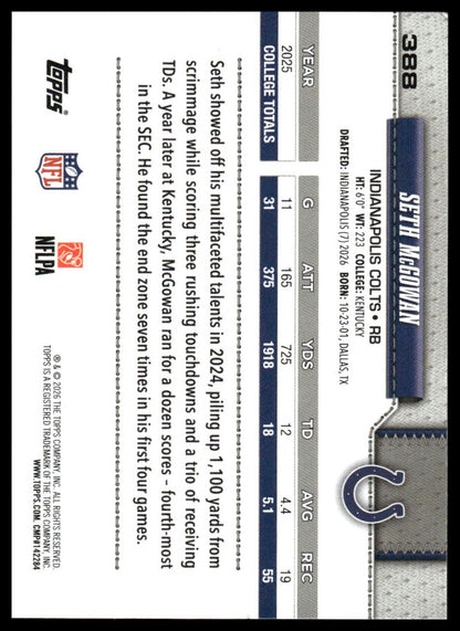 2026 Topps Football #388 Seth McGowan