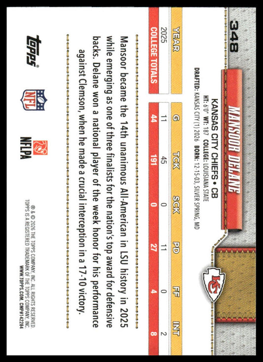 2026 Topps Flagship #348 Mansoor Delane