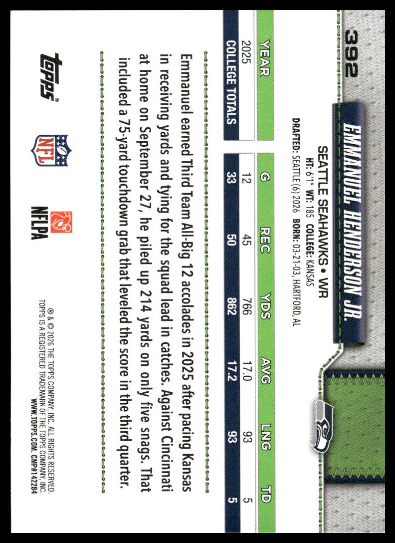 2026 Topps Flagship #392 Emmanuel Henderson Jr.