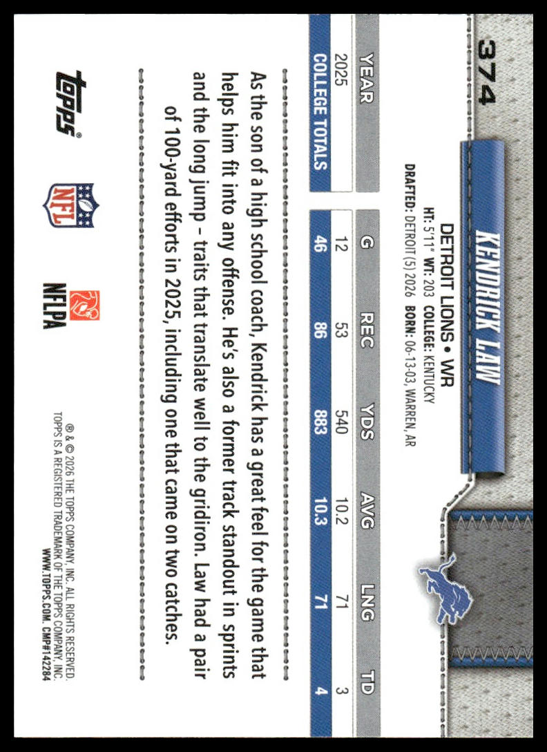 2026 Topps Flagship #374 Kendrick Law