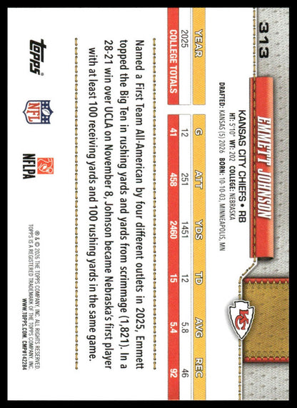 2026 Topps Flagship #313 Emmett Johnson