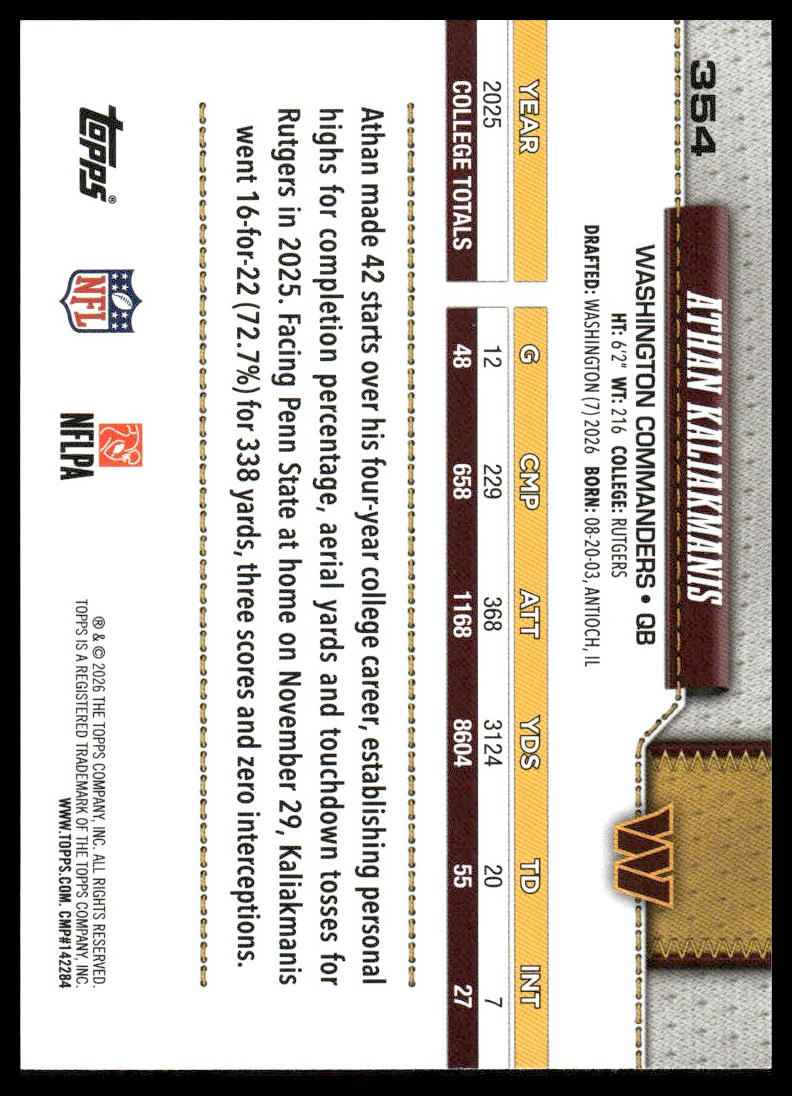 2026 Topps Flagship #354 Athan Kaliakmanis