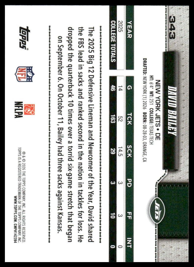 2026 Topps Football #343 David Bailey