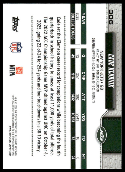 2026 Topps Football #306 Cade Klubnik