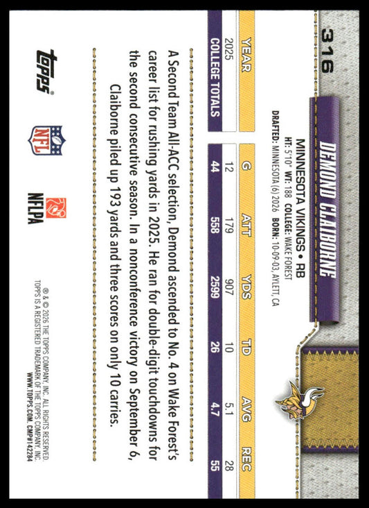 2026 Topps Flagship #316 Demond Claiborne