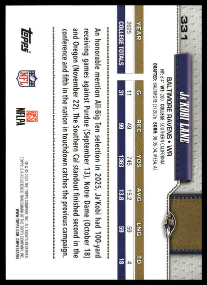 2026 Topps Flagship #331 Ja'Kobi Lane