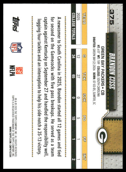 2026 Topps Flagship #375 Brandon Cisse