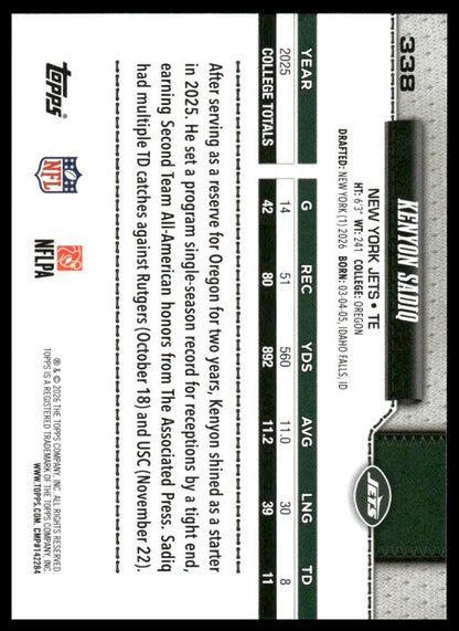 2026 Topps Football #338 Kenyon Sadiq