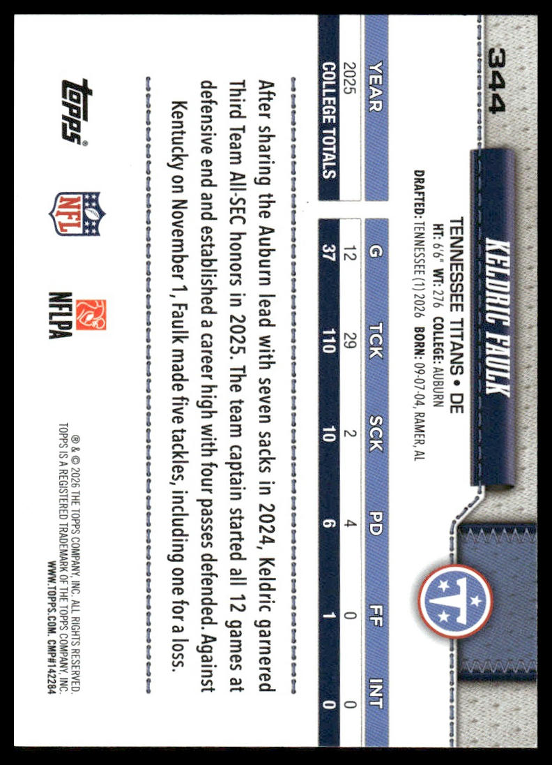 2026 Topps Flagship #344 Keldric Faulk