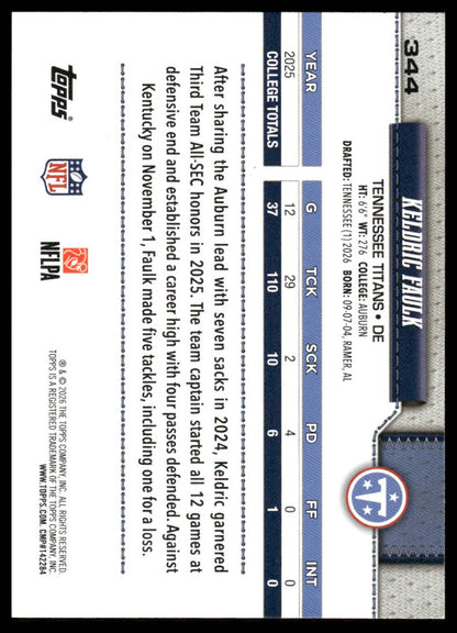 2026 Topps Flagship #344 Keldric Faulk