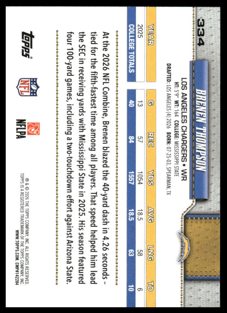 2026 Topps Flagship #334 Brenen Thompson
