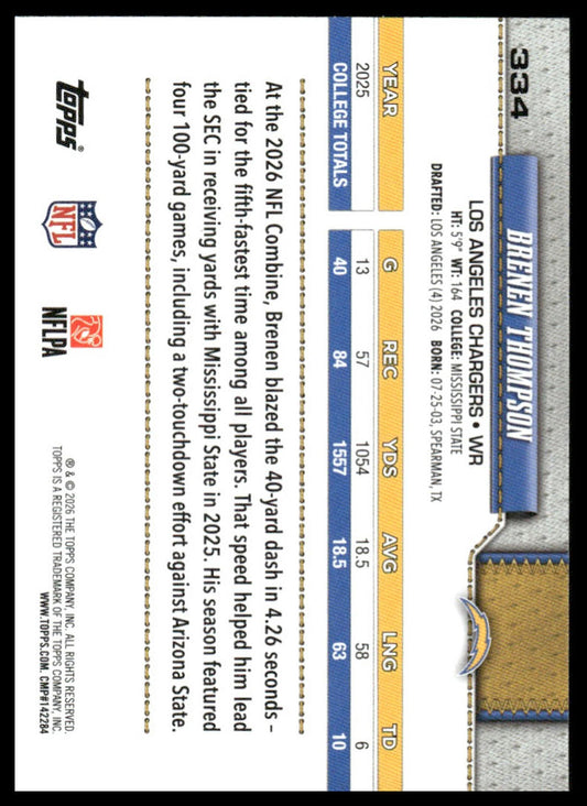 2026 Topps Flagship #334 Brenen Thompson