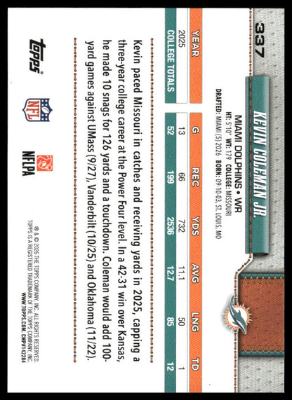 2026 Topps Football #337 Kevin Coleman Jr.