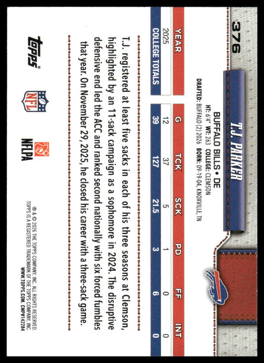 2026 Topps Flagship #376 T.J. Parker