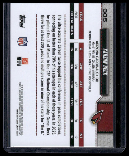 2026 Topps Flagship #305 Carson Beck