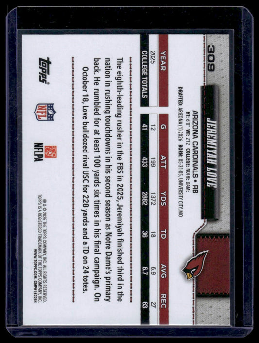 2026 Topps Flagship #309 Jeremiyah Love