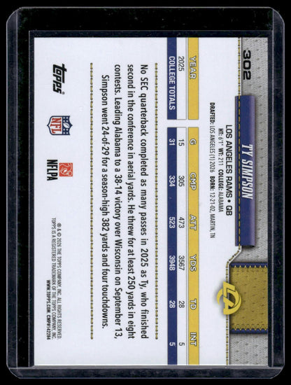 2026 Topps Flagship #302 Ty Simpson