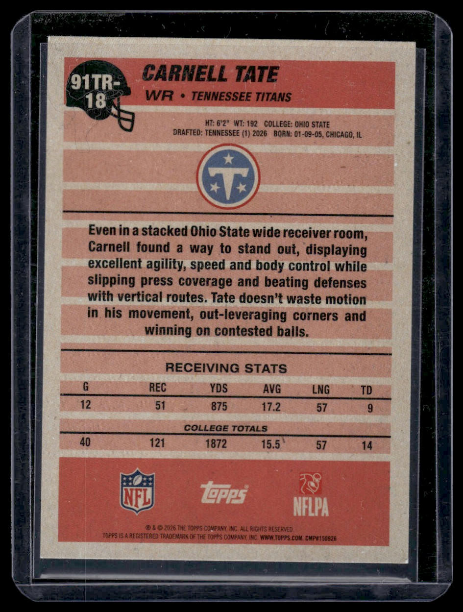 2026 Topps Flagship #91TR-18 Carnell Tate 1991 Throwback