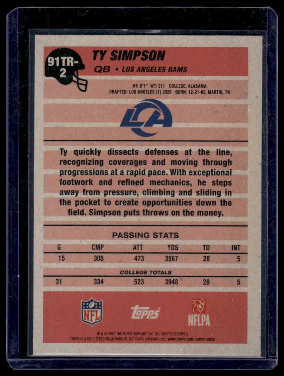 2026 Topps Flagship #91TR-2 Ty Simpson 1991 Throwback