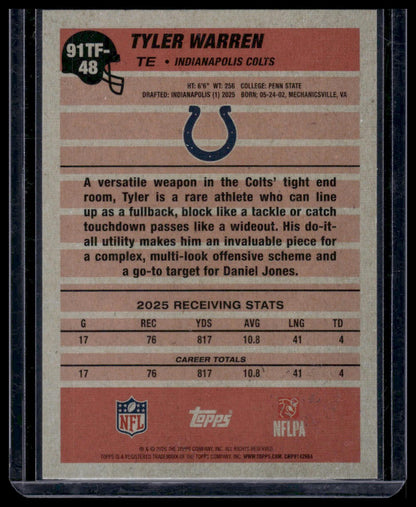 2026 Topps Flagship #91TF-48 Tyler Warren 1991 Topps Football