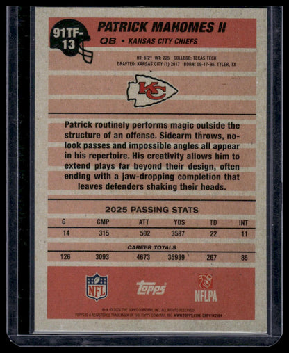 2026 Topps Flagship #91TF-13 Patrick Mahomes II 1991 Topps Football