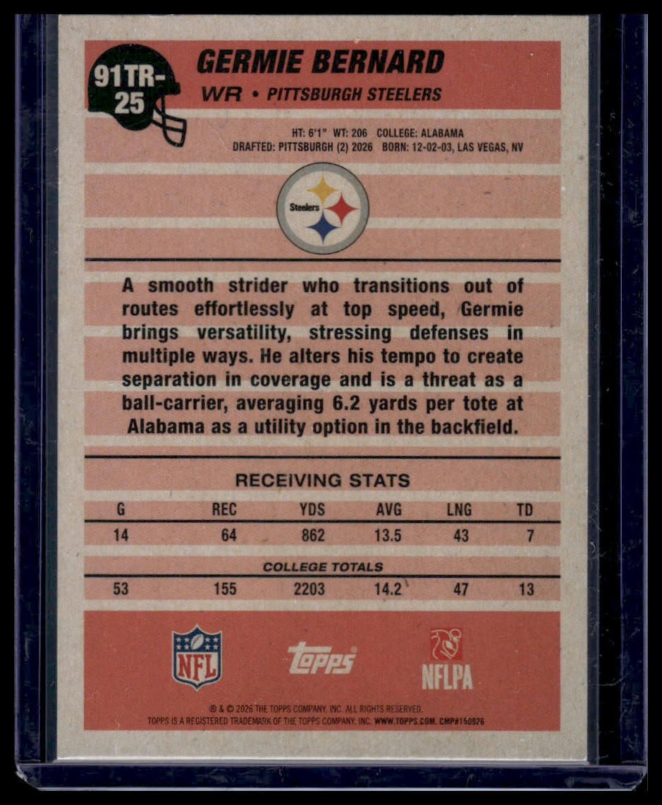 2026 Topps Flagship #91TR-25 Germie Bernard 1991 Throwback