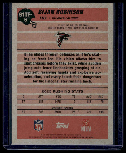 2026 Topps Flagship #91TF-6 Bijan Robinson 1991 Topps Football