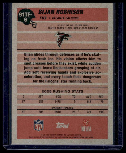 2026 Topps Flagship #91TF-6 Bijan Robinson 1991 Topps Football