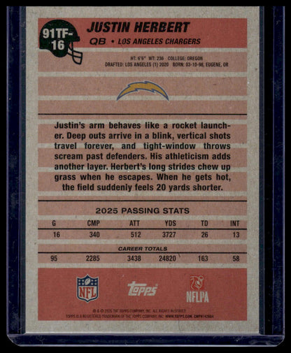 2026 Topps Flagship #91TF-16 Justin Herbert 1991 Topps Football