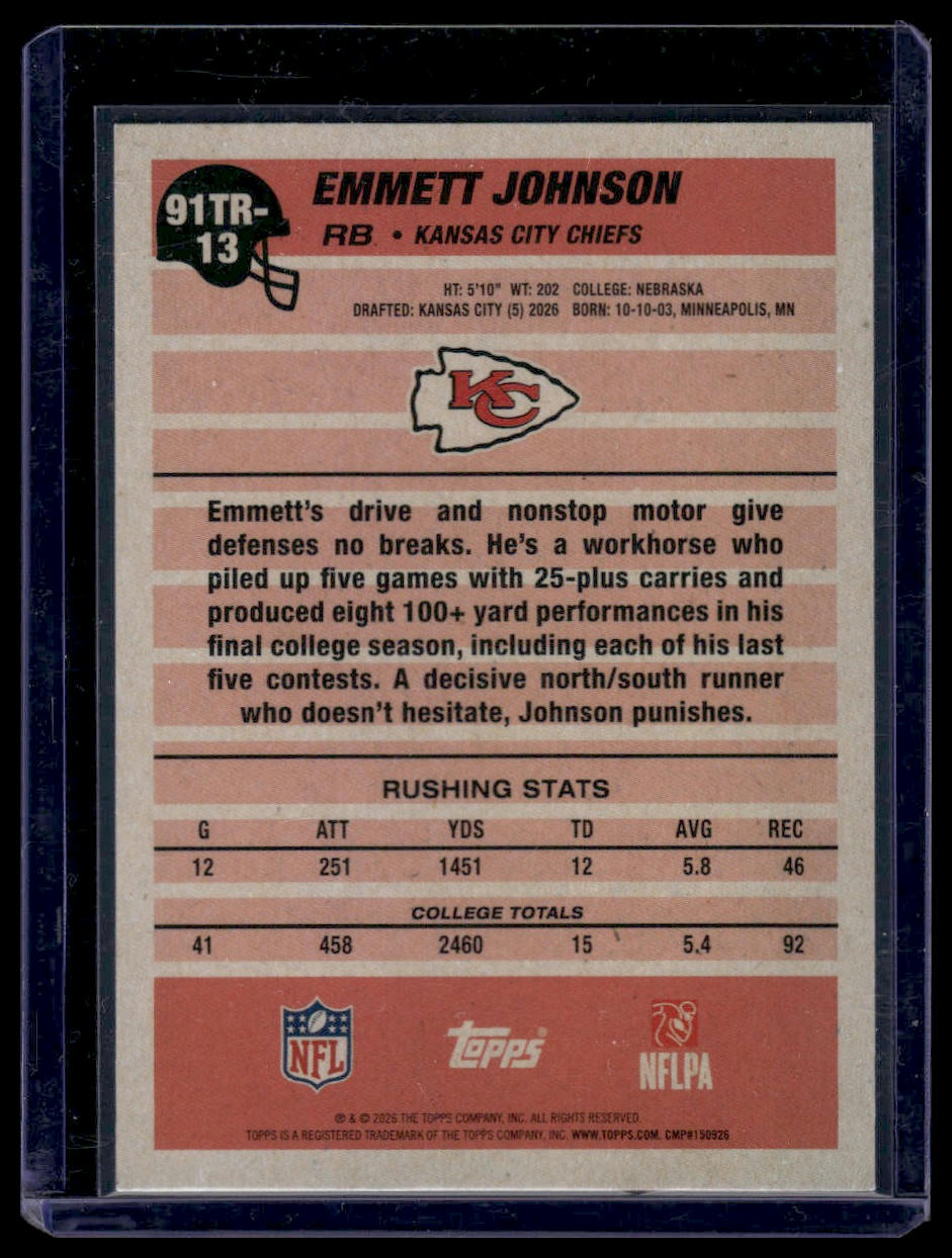2026 Topps Flagship #91TR-13 Emmett Johnson 1991 Throwback