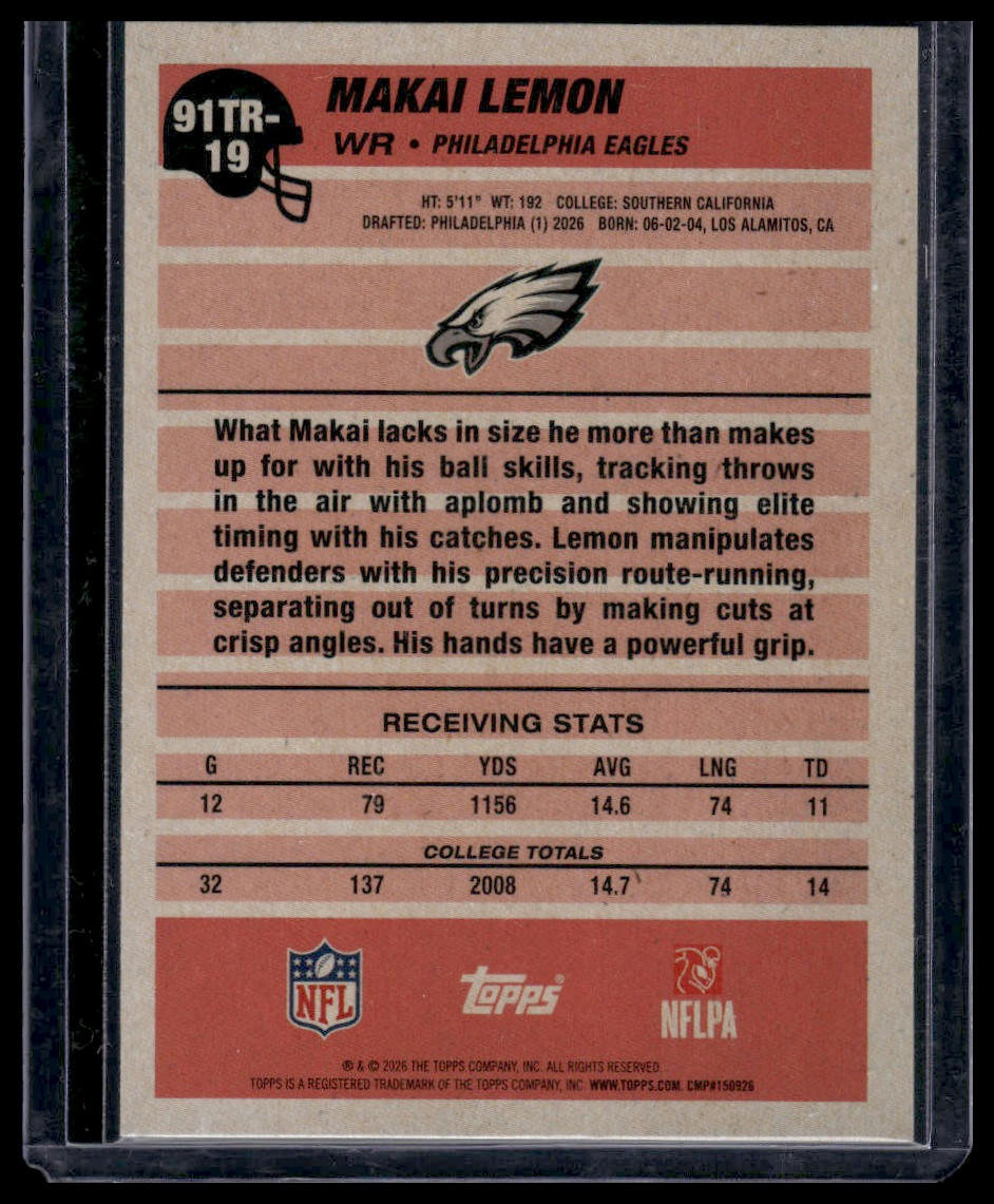2026 Topps Flagship #91TR-19 Makai Lemon 1991 Throwback