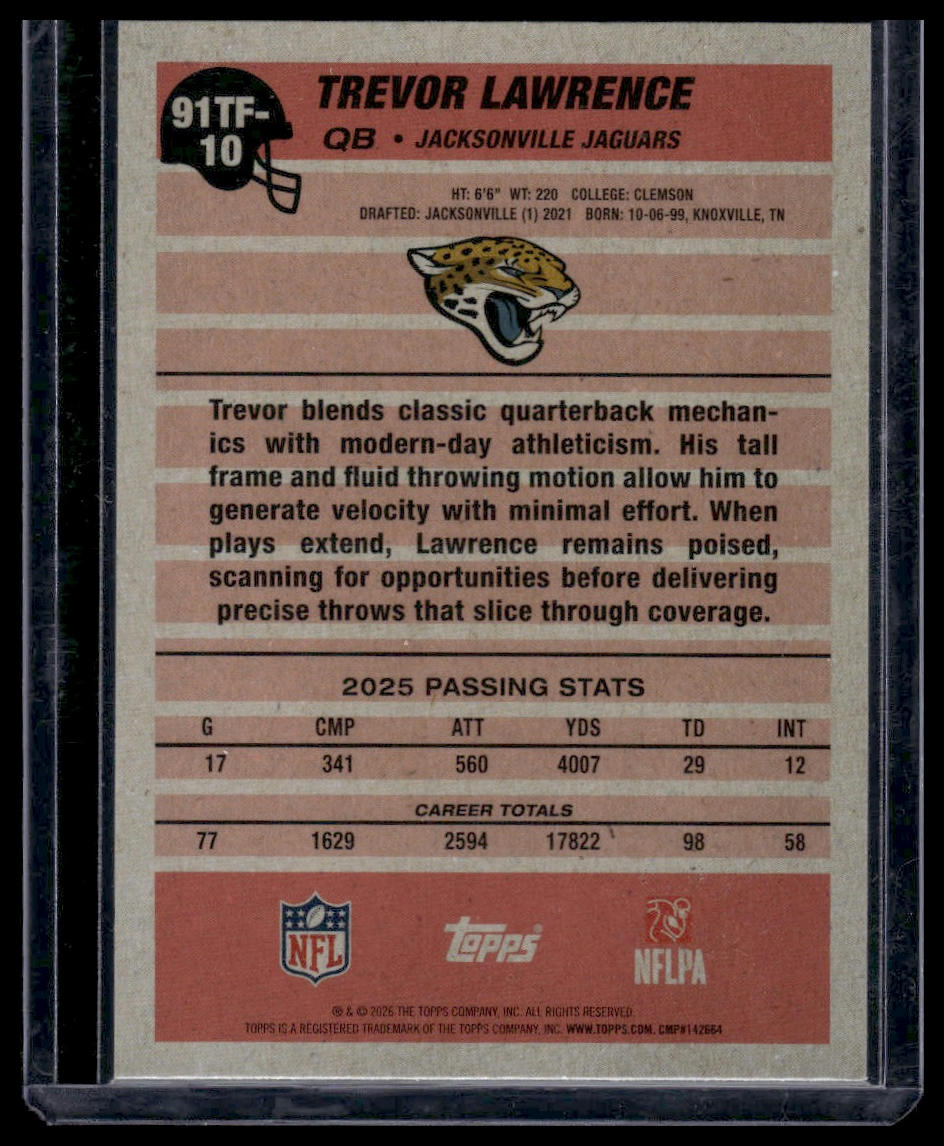 2026 Topps Flagship #91TF-10 Trevor Lawrence 1991 Topps Football