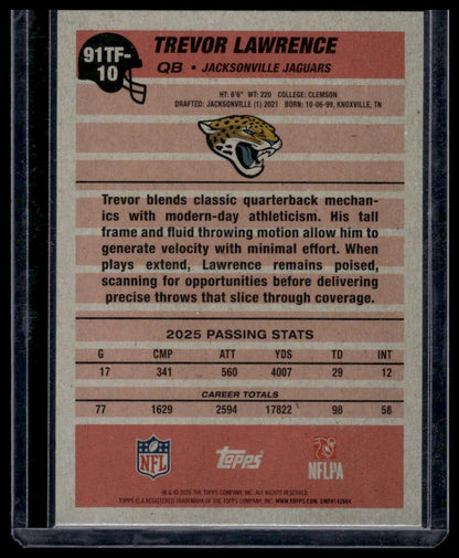 2026 Topps Flagship #91TF-10 Trevor Lawrence 1991 Topps Football