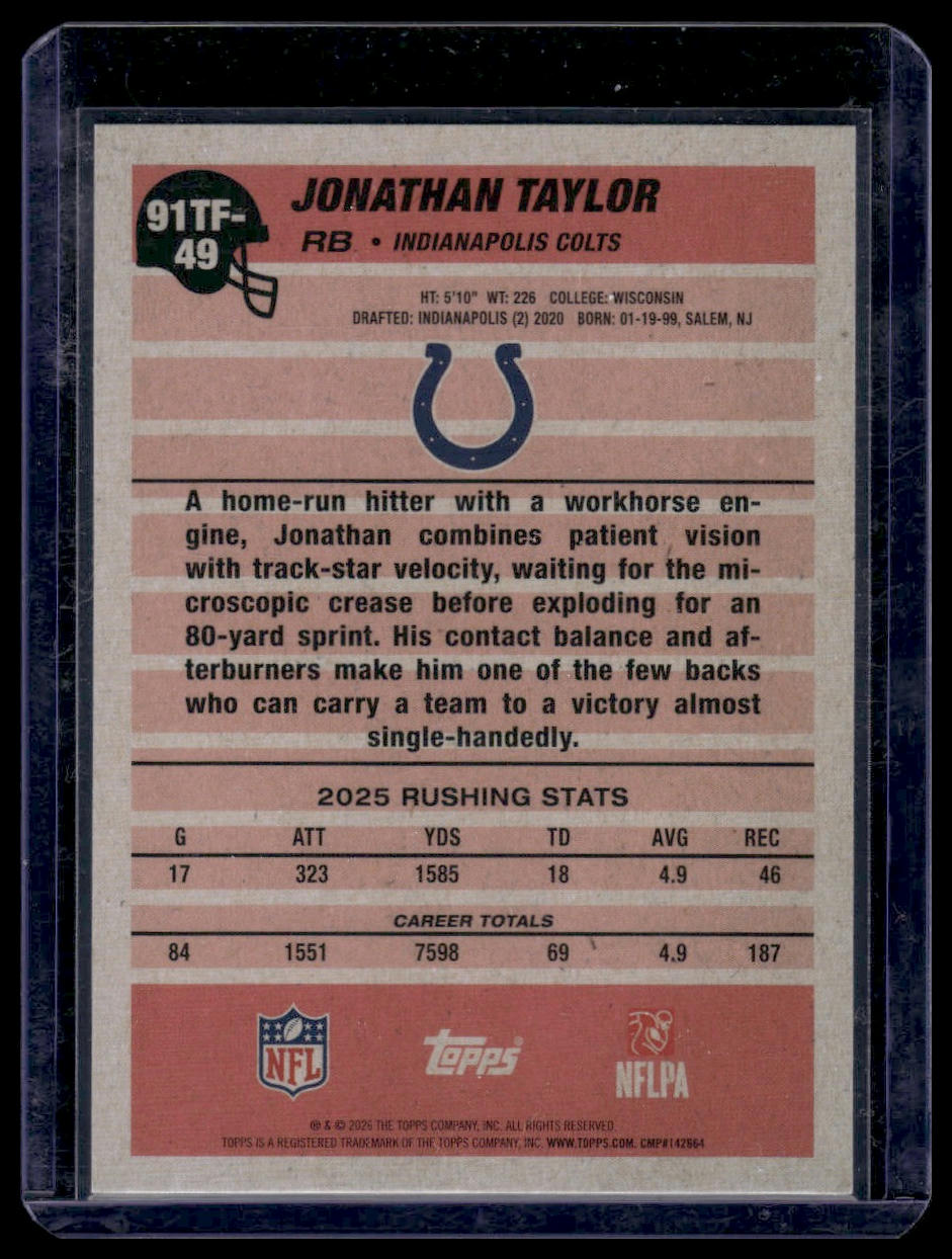 2026 Topps Flagship #91TF-49 Jonathan Taylor 1991 Topps Football