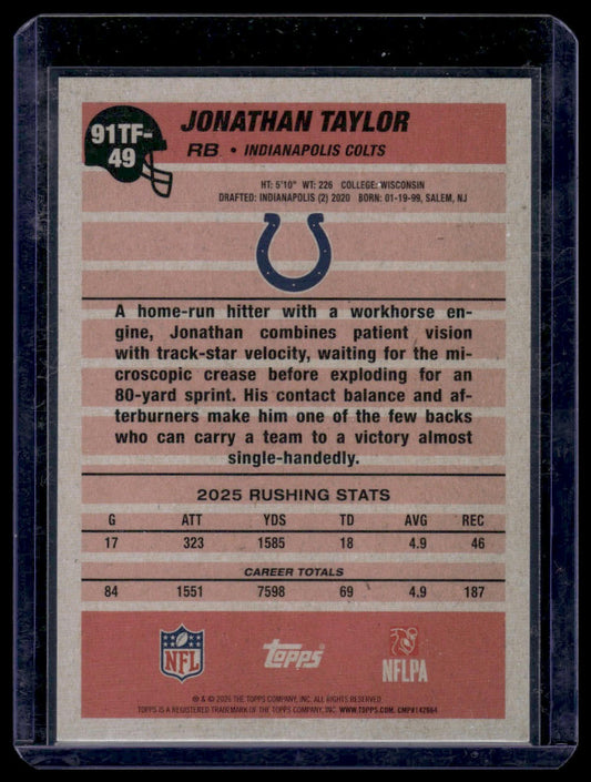 2026 Topps Flagship #91TF-49 Jonathan Taylor 1991 Topps Football