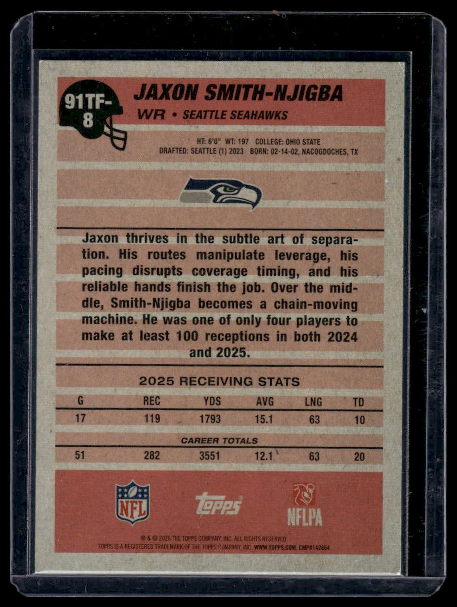 2026 Topps Flagship #91TF-8 Jaxon Smith-Njigba 1991 Topps Football