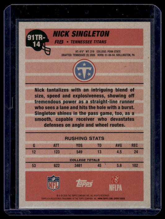 2026 Topps Flagship #91TR-14 Nick Singleton 1991 Throwback
