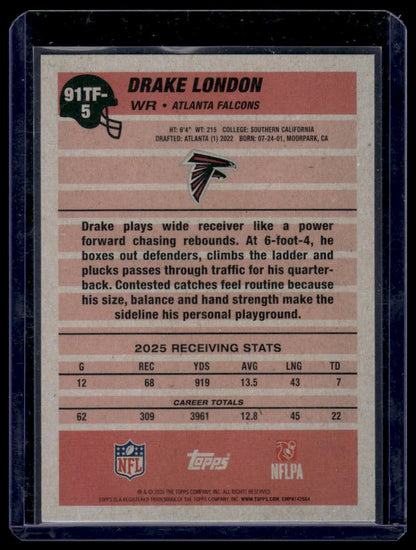2026 Topps Flagship #91TF-5 Drake London 1991 Topps Football